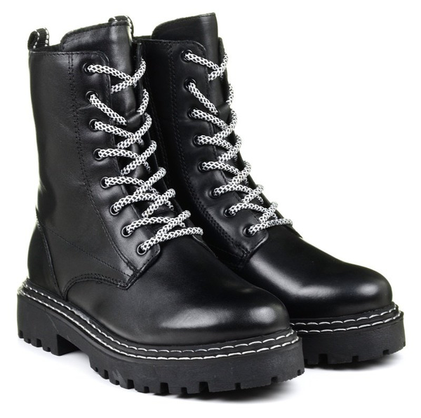 Botki damskie czarne Marco Tozzi 26294 trapery skórzane ocieplane wełną