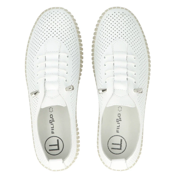 Półbuty damskie białe Filippo DP6140/26 skórzane ażurowe lekkie wygodne