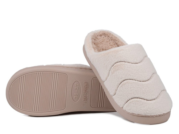 Kapcie damskie ciepłe ciapy domowe ocieplane beżowe Unisoft 6622
