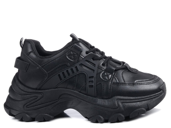 Buty damskie sportowe całe czarne sneakersy na platformie News 5999