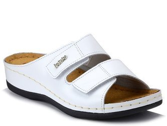 Klapki damskie skórzane Inblu 158D107 z regulacją na rzep białe medyczne