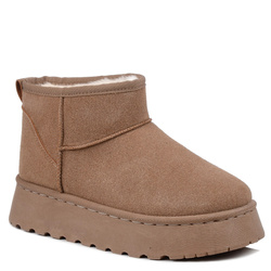 Śniegowce damskie botki zimowe khaki na platformie za kostkę News 9147