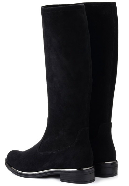 Kozaki damskie zamszowe czarne Caprice 25512 na zamek na płaskim obcasie