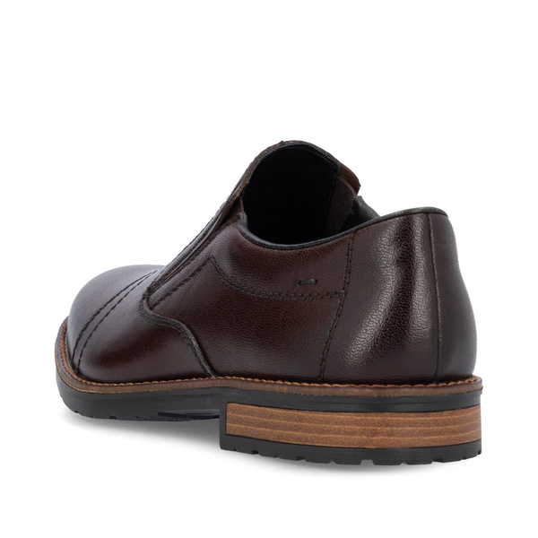 Półbuty męskie brązowe Rieker 14654 pantofle skórzane wsuwane eleganckie