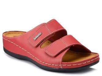 Klapki damskie skórzane Inblu 158D105 z regulacją na rzep czerwone