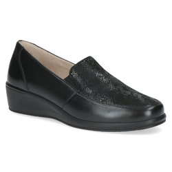 Półbuty damskie czarne Caprice 24352 skórzane tęgość H na koturnie