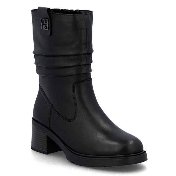 Botki zimowe damskie czarne Rieker Y5257 ocieplane skórzane na obcasie