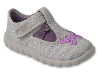 Kapcie dziecięce szare Befado 627P004 dziewczęce do przedszkola na rzepy