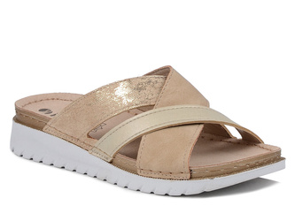 Klapki damskie beżowe Inblu CN-45 na lato na niskim koturnie wygodne