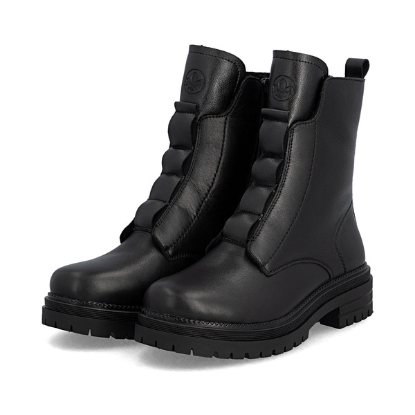 Botki damskie czarne Rieker Y3160-00 ocieplane skórzane na zamek wysokie