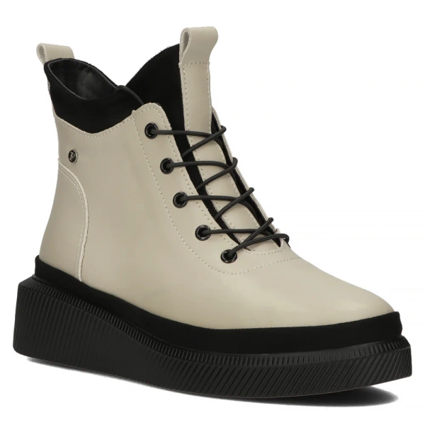 Botki damskie ocieplane na platformie skórzane Filippo DBT4799/25 beżowe