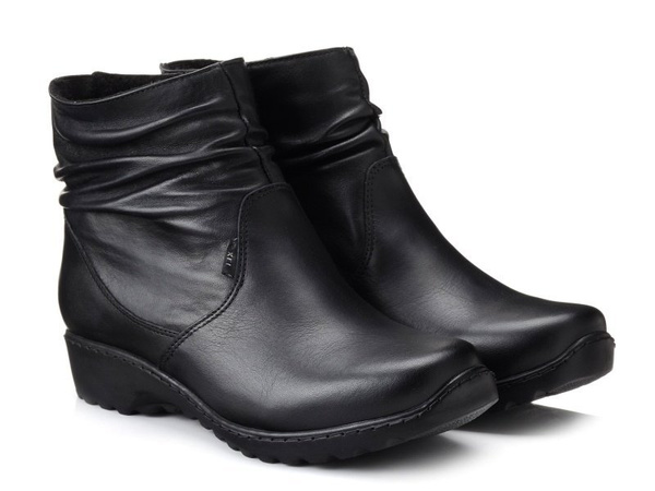 Botki damskie skórzane ocieplane Kosela Medic 4436 czarne na koturnie