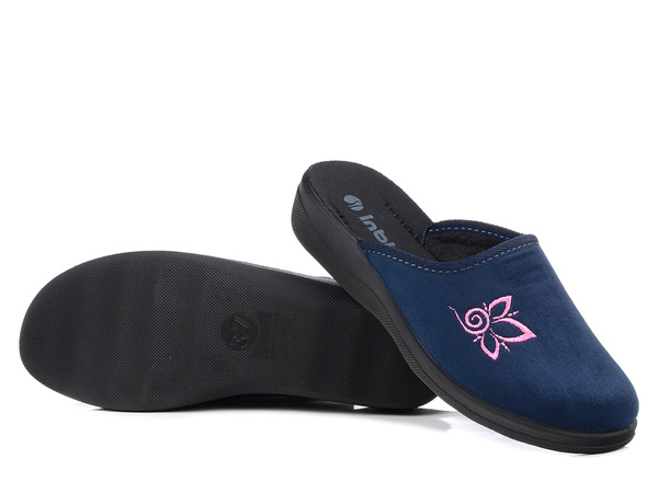  Kapcie damskie pantofle domowe zakryte Inblu CU-2D granatowe z haftem