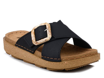 Klapki damskie na platformie czarne skórzana wkładka Inblu ED-15