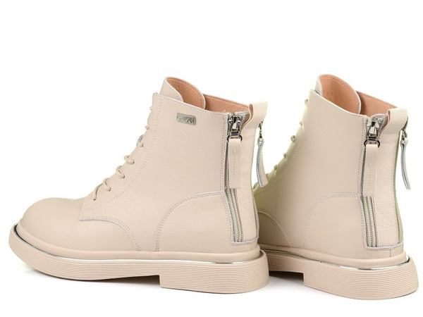 Trzewiki botki damskie beżowe skórzane GOE II2N4015 ocieplane jesienne