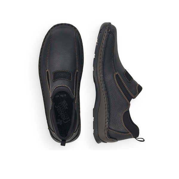 Półbuty męskie czarne Rieker 05363 skórzane wsuwane tęgość szersza H