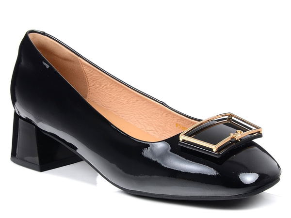 Czółenka damskie czarne Loretta Vitale W5309 skóra lakierowana miękkie