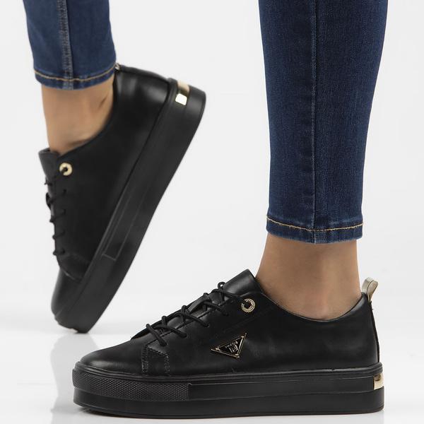 Buty sneakersy damskie czarne skórzane na platformie Filippo 3533 