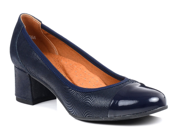 Czółenka damskie na obcasie skórzane granatowe Venetto 1344/1 wygodne
