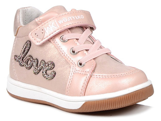 Buty dziewczęce trzewiki Wojtyłko 25379 różowe na rzepy wkładka skórzana