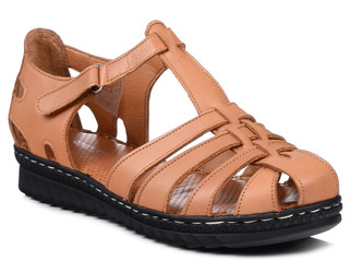 Sandały damskie skórzane wygodne z noskiem brązowe T.Sokolski A88