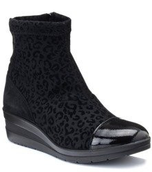 Botki damskie na koturnie skórzane czarne rozciągliwe Imac 406300