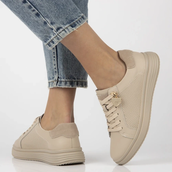 Sneakersy damskie beżowe Filippo DP6860/26 BE skórzane sznurowane lekkie