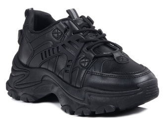 Buty damskie sportowe całe czarne sneakersy na platformie News 5999