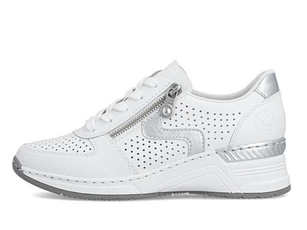 Sneakersy damskie białe Rieker N4340-80 półbuty skórzane na koturnie