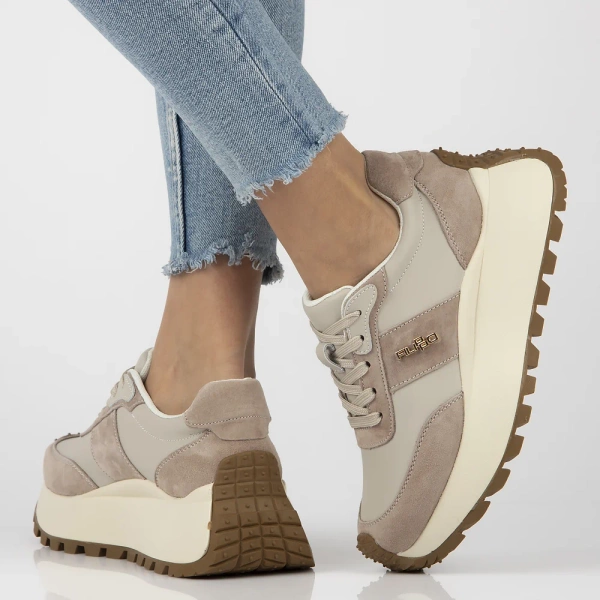 Sneakersy damskie beżowe  Filippo DP6785/25 buty na platformie skórzane