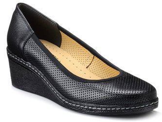 Półbuty damskie skórzane na koturnie czarne Venetto 1365