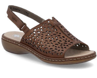 Sandały damskie brązowe Rieker 65985-25 płaskie skórzana wkładka na rzep