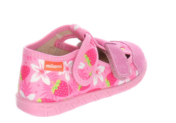 Kapcie dziewczęce do przedszkola róż Milami 118 na rzep szeroki nosek 