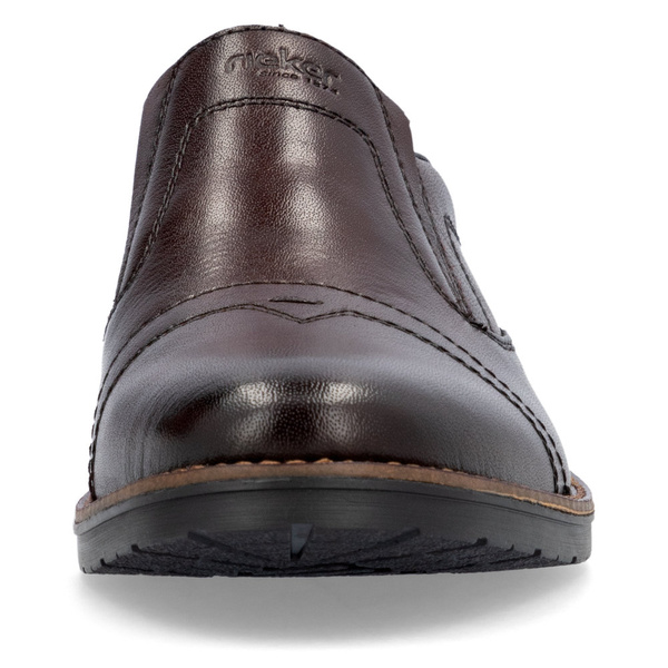 Półbuty męskie brązowe Rieker 14654 pantofle skórzane wsuwane eleganckie