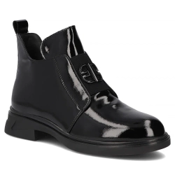 Botki damskie jesienne ocieplane lakierowane czarne Filippo DBT7393