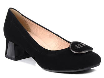 Czółenka damskie Bioeco 6843 skórzane zamszowe czarne na obcasie wygodne