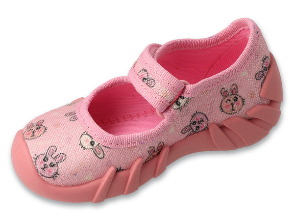 Kapcie dziecięce różowe Befado 109P270 baleriny do przedszkola na rzepy