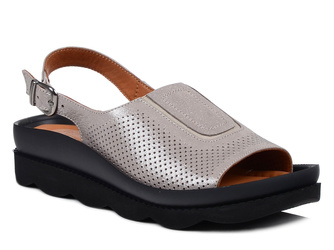 Sandały damskie Evento 8937 skórzane na platformie srebrnoszare z gumką