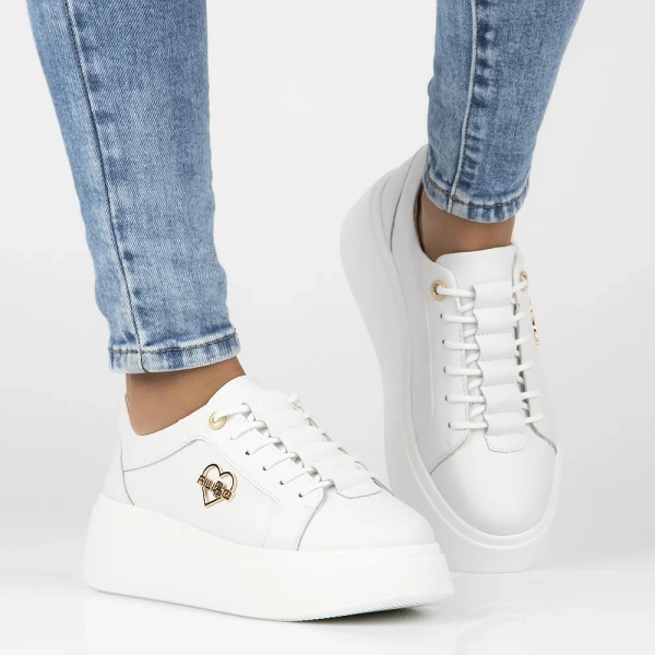 Sneakersy damskie całe białe Filippo DP6058/25 na platformie skórzane
