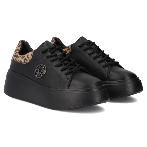 Sneakersy damskie czarne Filippo DP6058 półbuty skórzane na platformie