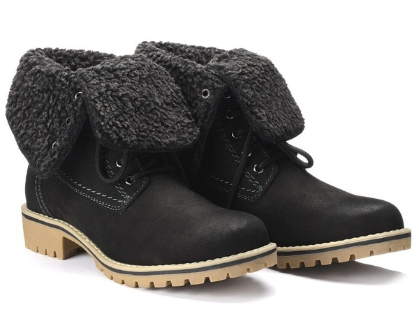 Botki damskie czarne Marco Tozzi 26223 zimowe trapery skórzane ocieplane