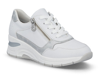 Sneakersy damskie białe Rieker N9301-60 skórzane na zamek na koturnie