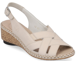 Sandały damskie beżowe Rieker 66189-60 na koturnie skórzane wygodne