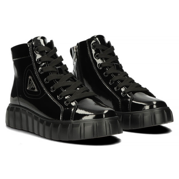 Botki damskie skórzane na platformie Filippo DBT4146 czarne lakierowane