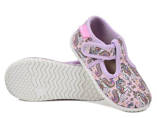 Kapcie dziewczęce barefoot  różowe Wojtyłko Nikola na rzep wkładka skóra