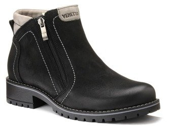 Botki damskie czarne Venetto 639 buty zimowe ocieplane wełną na zamek