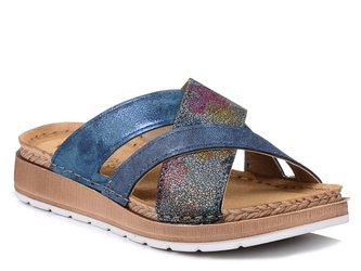 Klapki damskie letnie granatowe skórzana wkładka Inblu GS-52