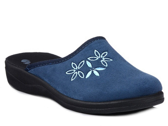Kapcie damskie pantofle domowe zakryte Inblu CU-5H granatowe z haftem