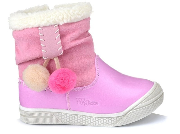 Trzewiki dziecięce dziewczęce różowe ocieplane 1Z20038 Wojtyłko na suwak