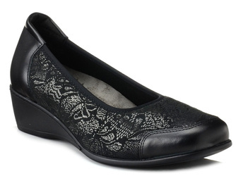 Półbuty damskie czarne Axel 1753 na koturnie skórzane na haluksy wygodne